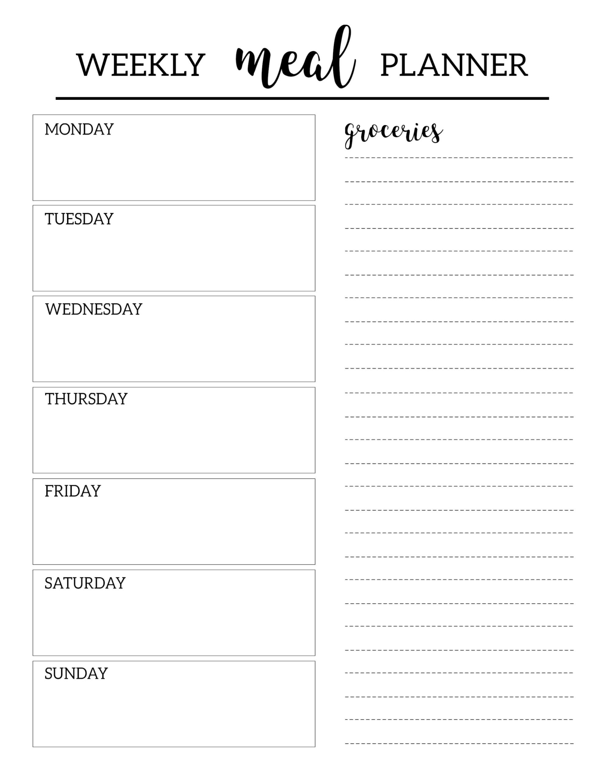 Free Printable Meal Planner Template - Paper Trail Design - Weekly Menu Free Printable