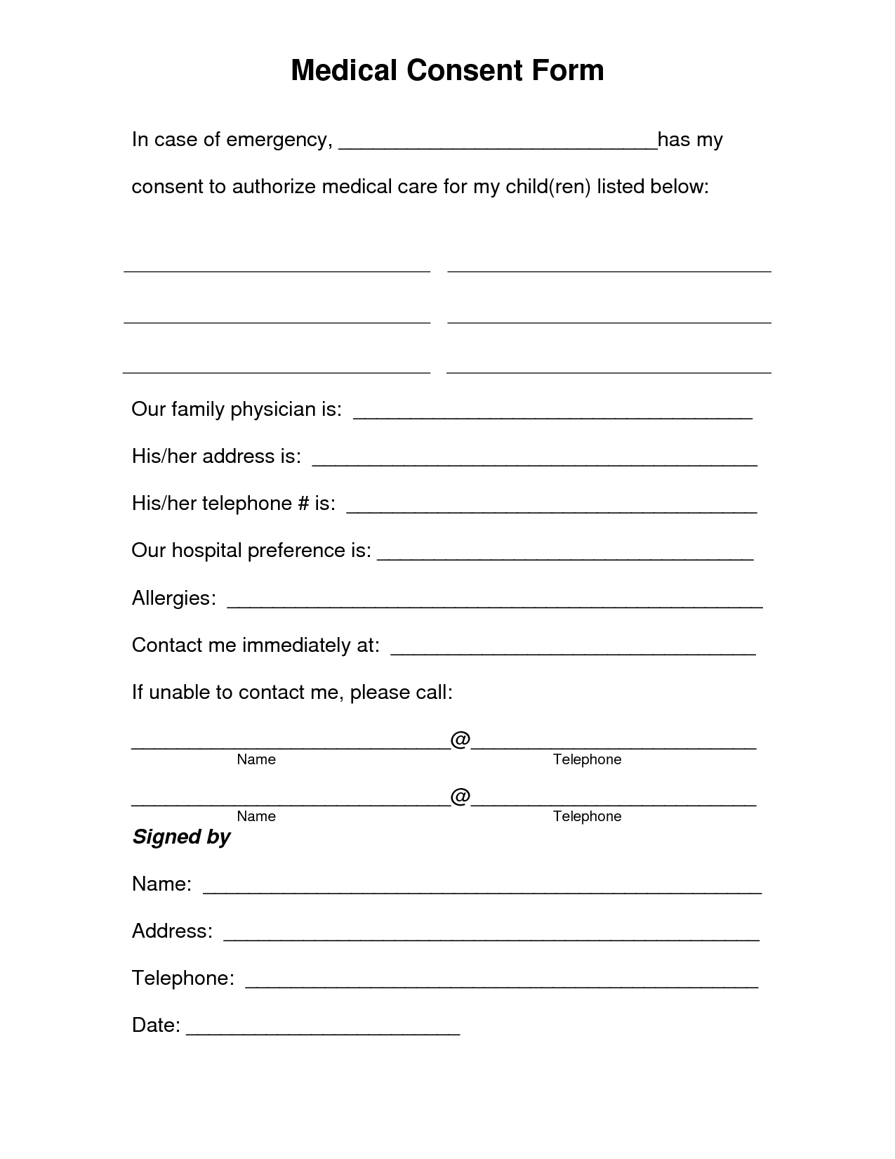 Free Printable Medical Consent Form | Free Medical Consent Form - Free Printable Daycare Forms