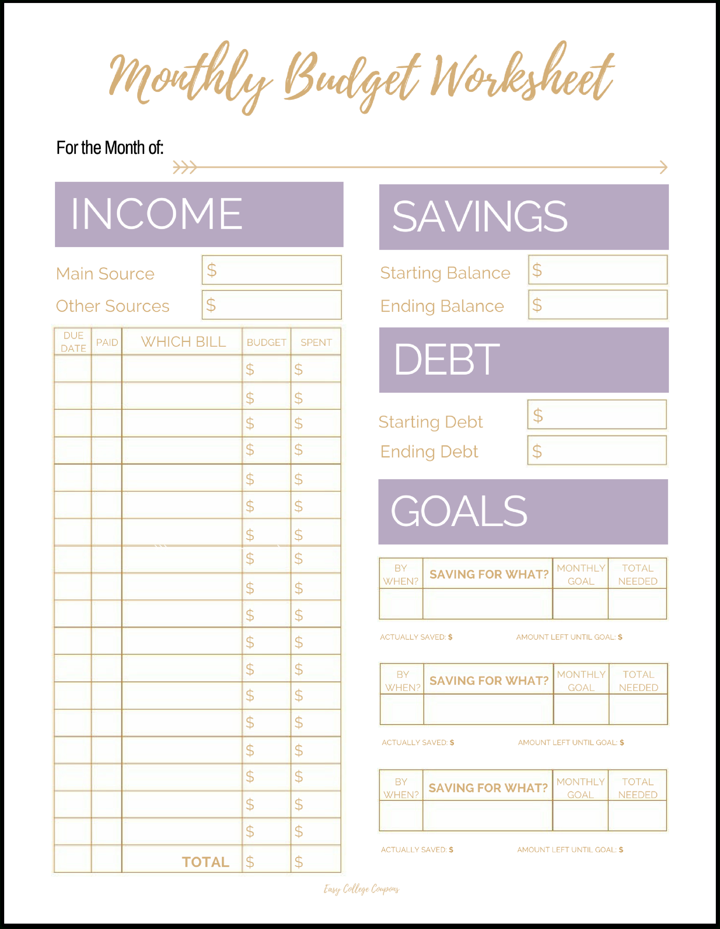 Free Printable Monthly Budget Template - Free Printable Budget Templates