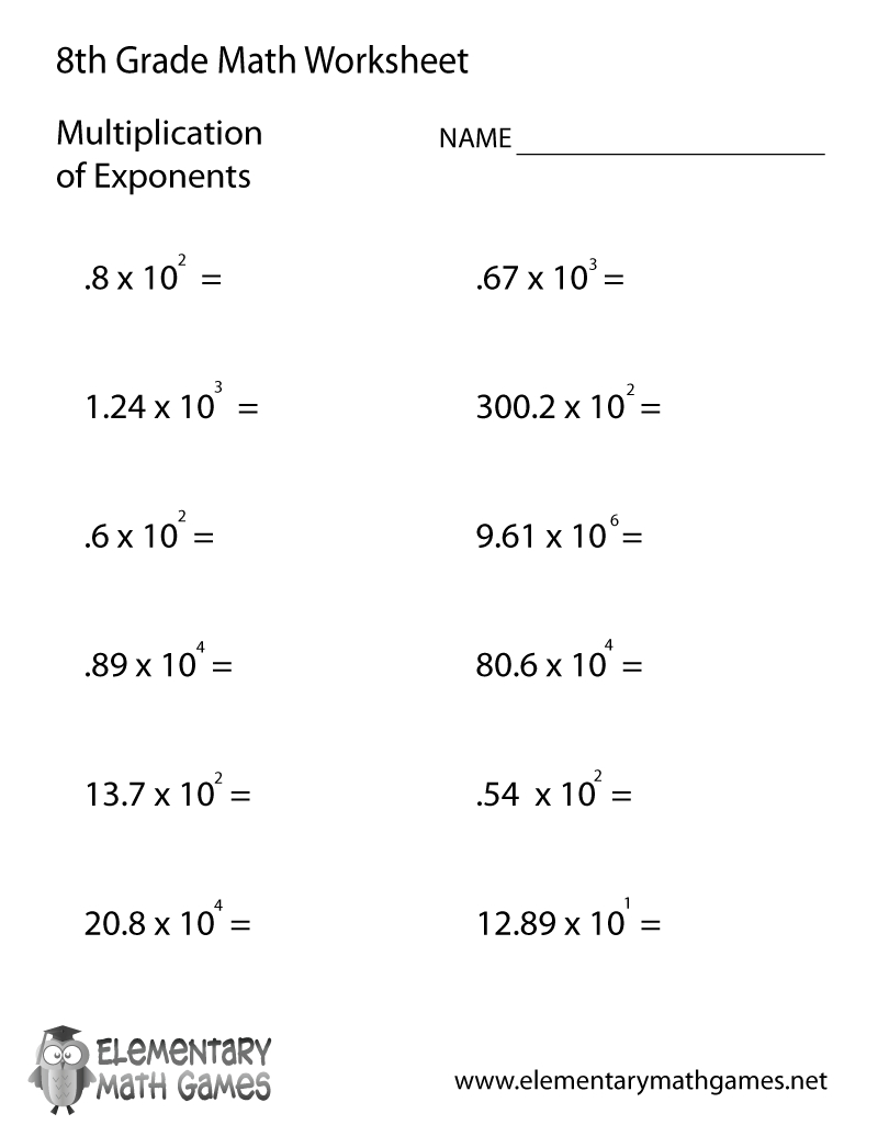Free Printable Multiplication Of Exponents Worksheet For Eighth Grade - Free Printable 8Th Grade Algebra Worksheets