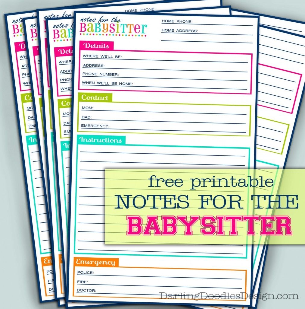 Free Printable Notes For The Babysitter | Kid Ideas | Babysitting - Babysitter Notes Free Printable