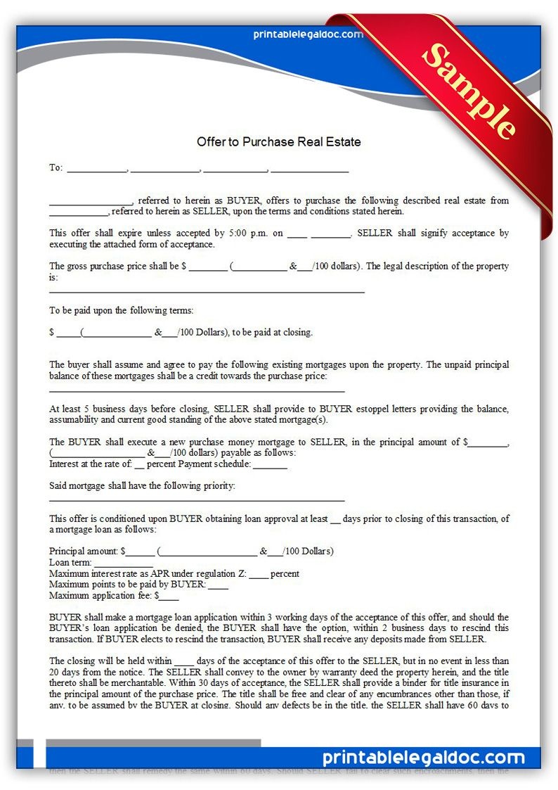 Free Printable Offer To Purchase Real Estate Legal Forms | Free - Free Printable Real Estate Forms