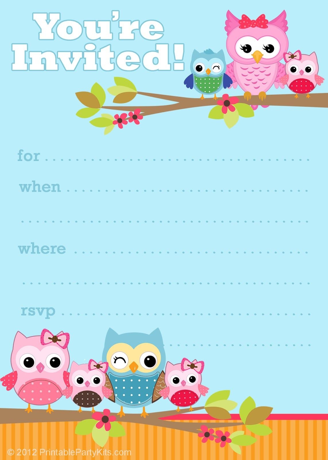 Free Printable Party Invitations: Cute Owl Invitations | Kids - Free Printable Birthday Invitations Pinterest