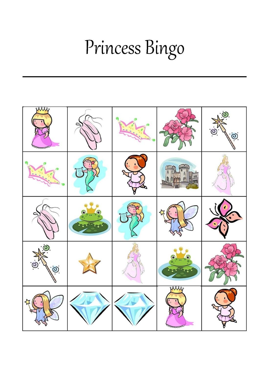 Free Printable Princess Bingo Game For 12 Players #princessparty - Free Printable Tea Party Games