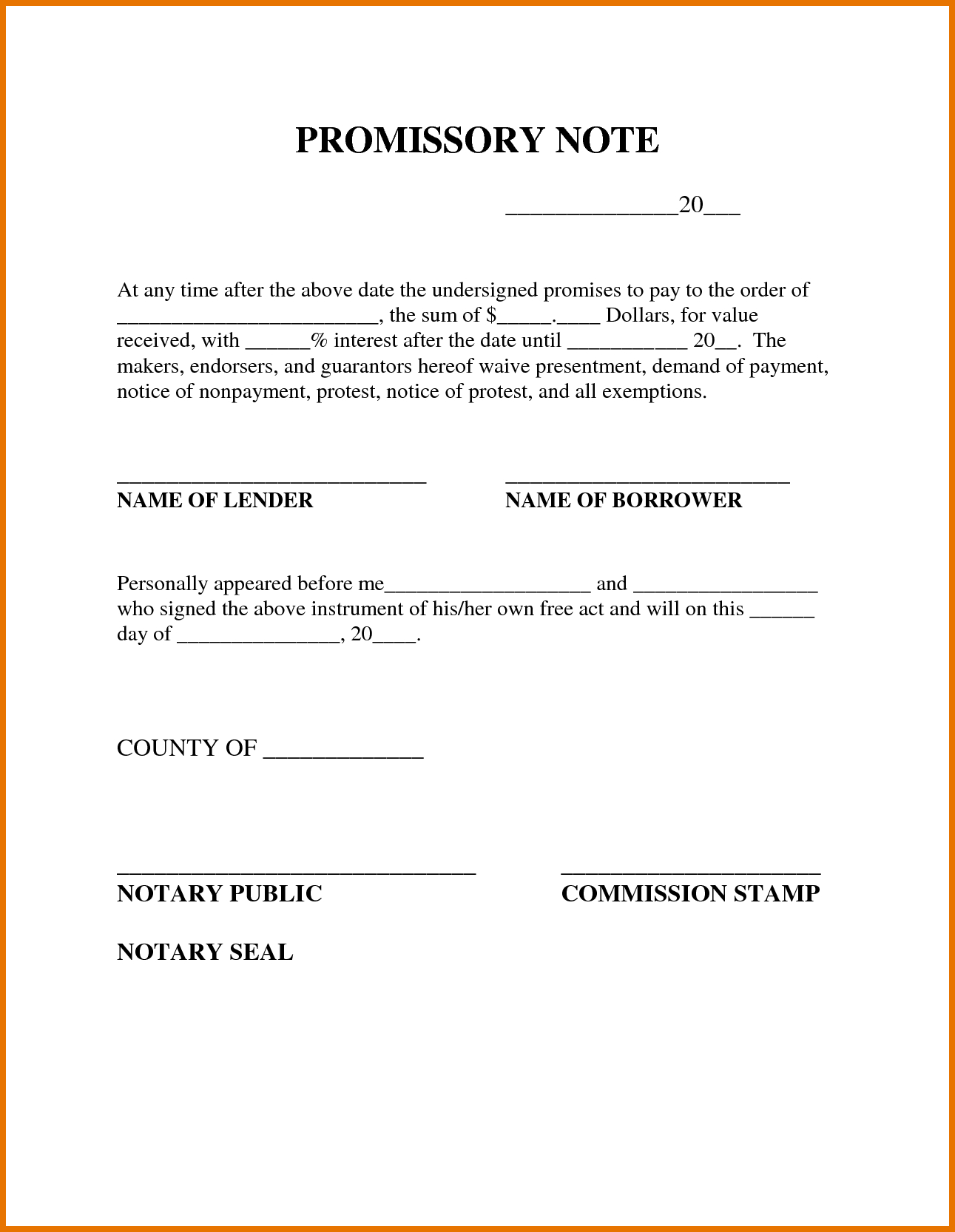 free blank promissory note download