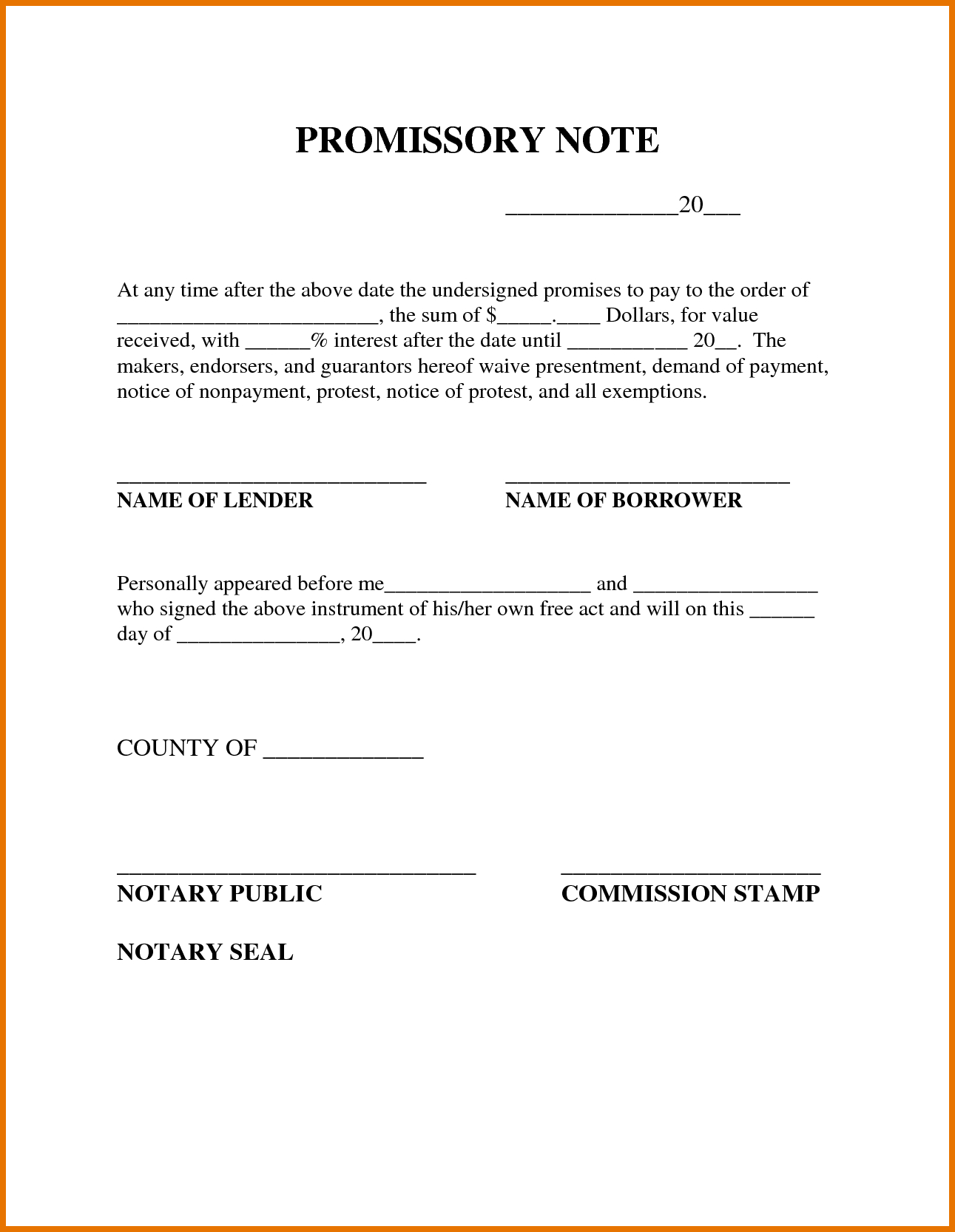 Printable Simple Promissory Note Template