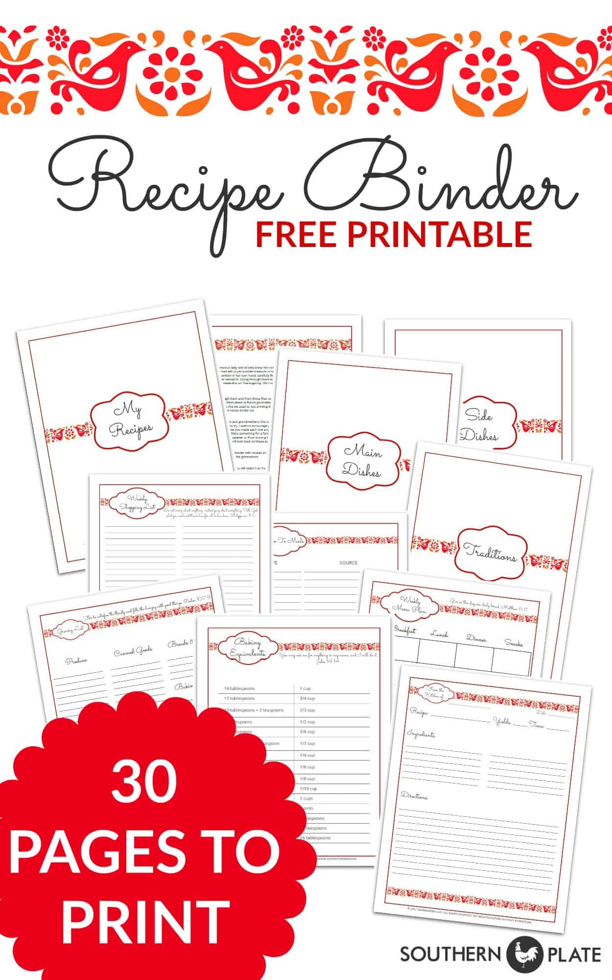 Free Printable Recipe Binder Set - Southern Plate - Free Printable Recipe Binder