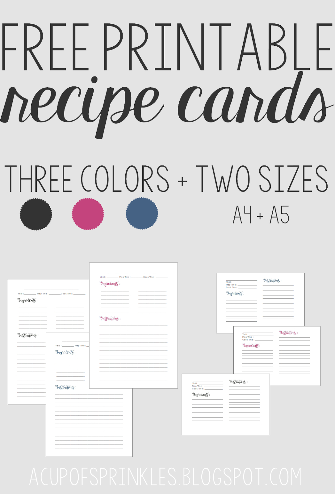 Free Printable : Recipe Cards | A Cup Of Sprinkles | Recipes From A - Free Printable Recipes