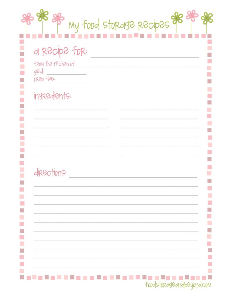 recipe card template free printable