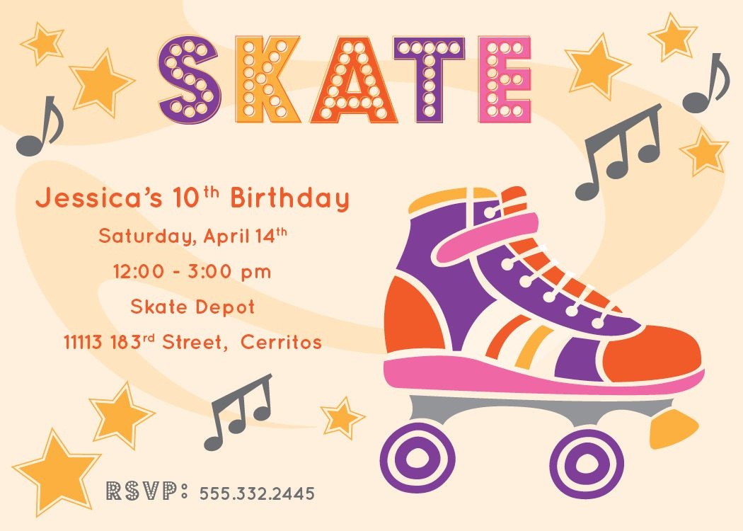 Free Printable Roller Skating Party Invitations | Laylas Birthday - Free Printable Skateboard Birthday Party Invitations