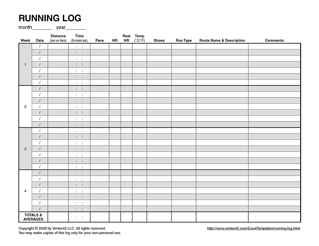 49 Handy Running Log Templates Walking Charts Template Lab Free 