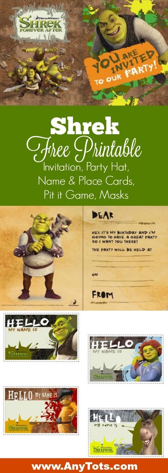 Free Printable Shrek Birthday Party: Invitation, Game, Party Hat - Free Printable Shrek Birthday Invitations