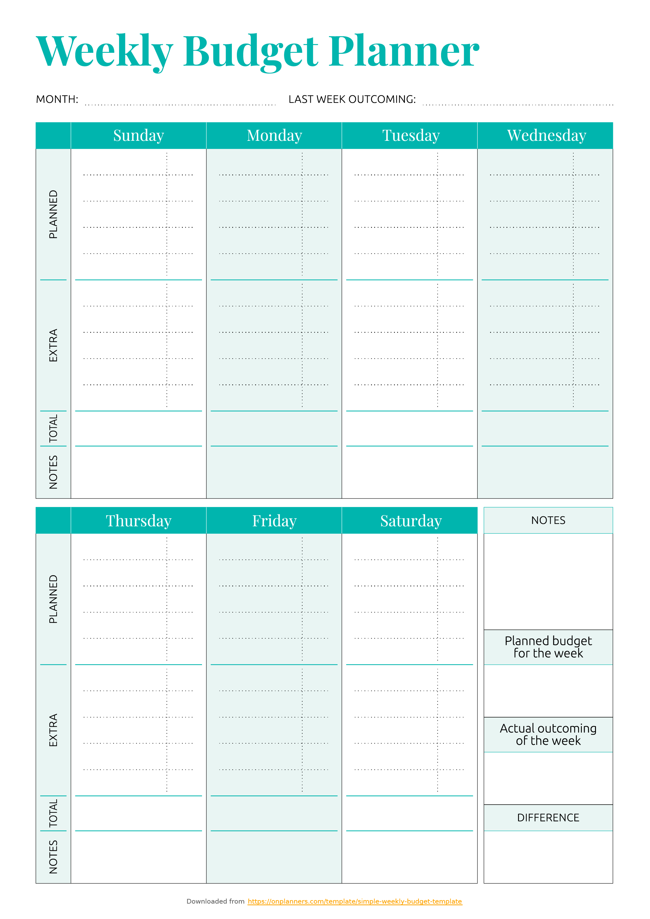 Free Weekly Budget Worksheet Pdf