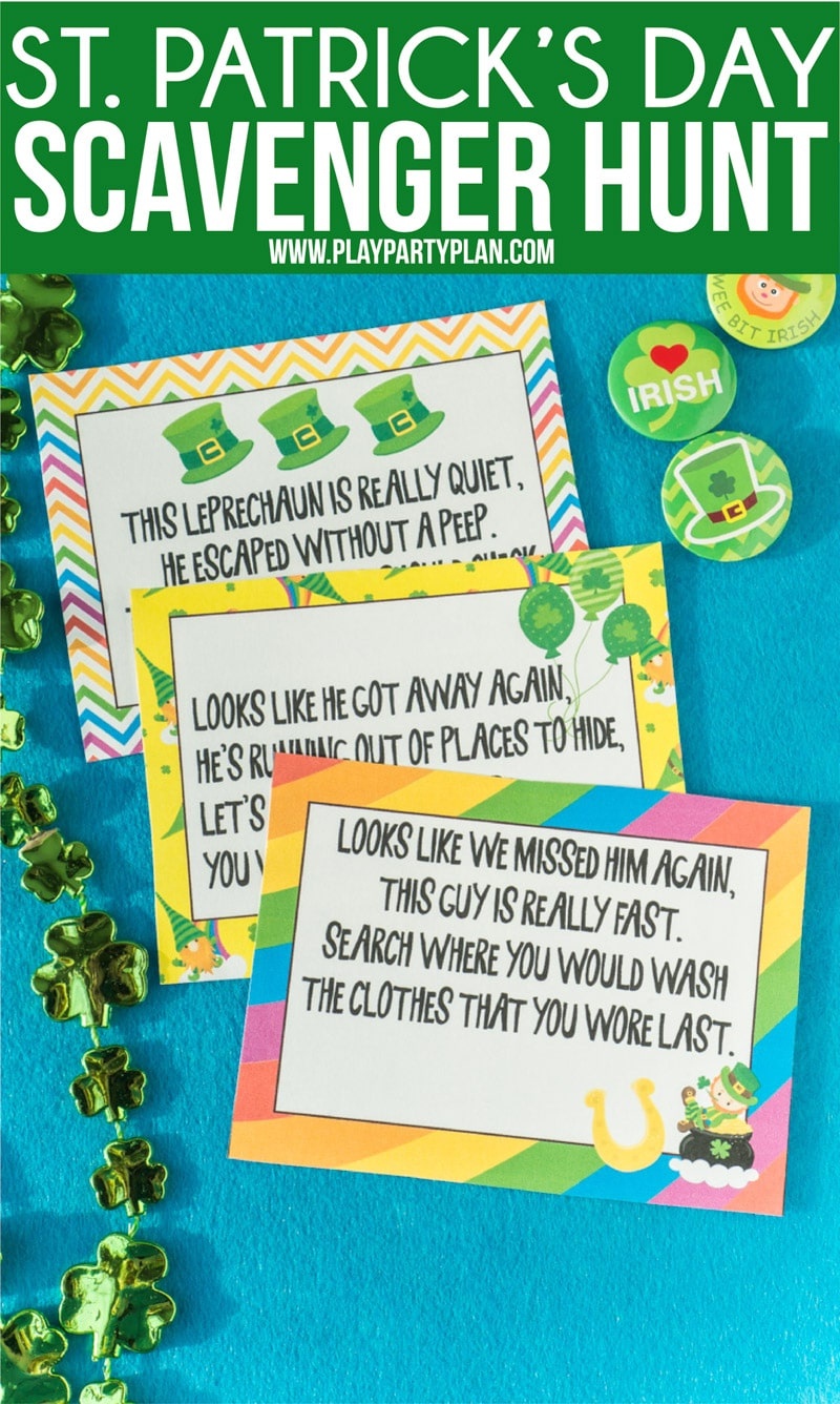 Free Printable St. Patrick&amp;#039;s Day Scavenger Hunt Riddles - Play Party - Free Printable Treasure Hunt Games