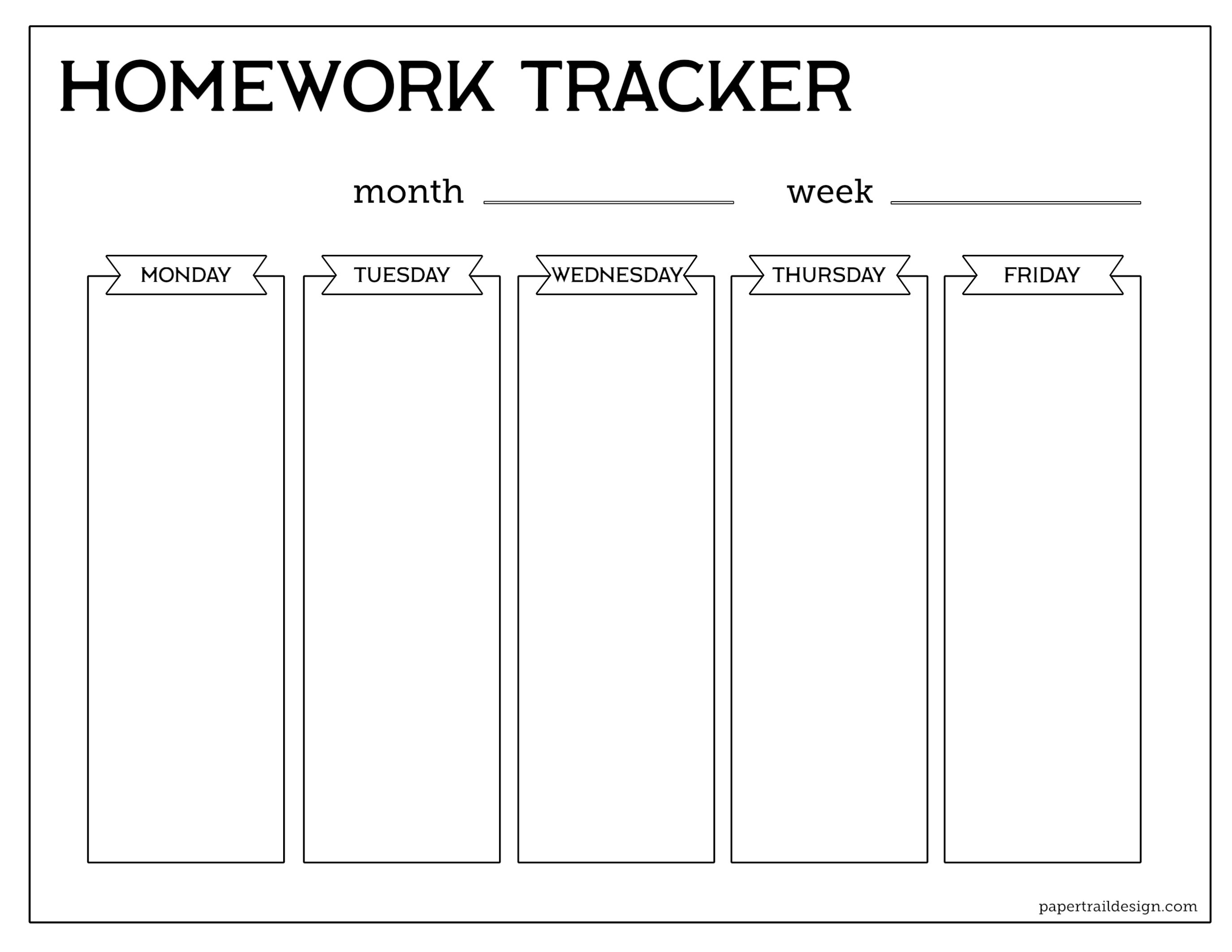 Free Printable Student Homework Planner Template - Paper Trail Design - Free Printable Homework Templates