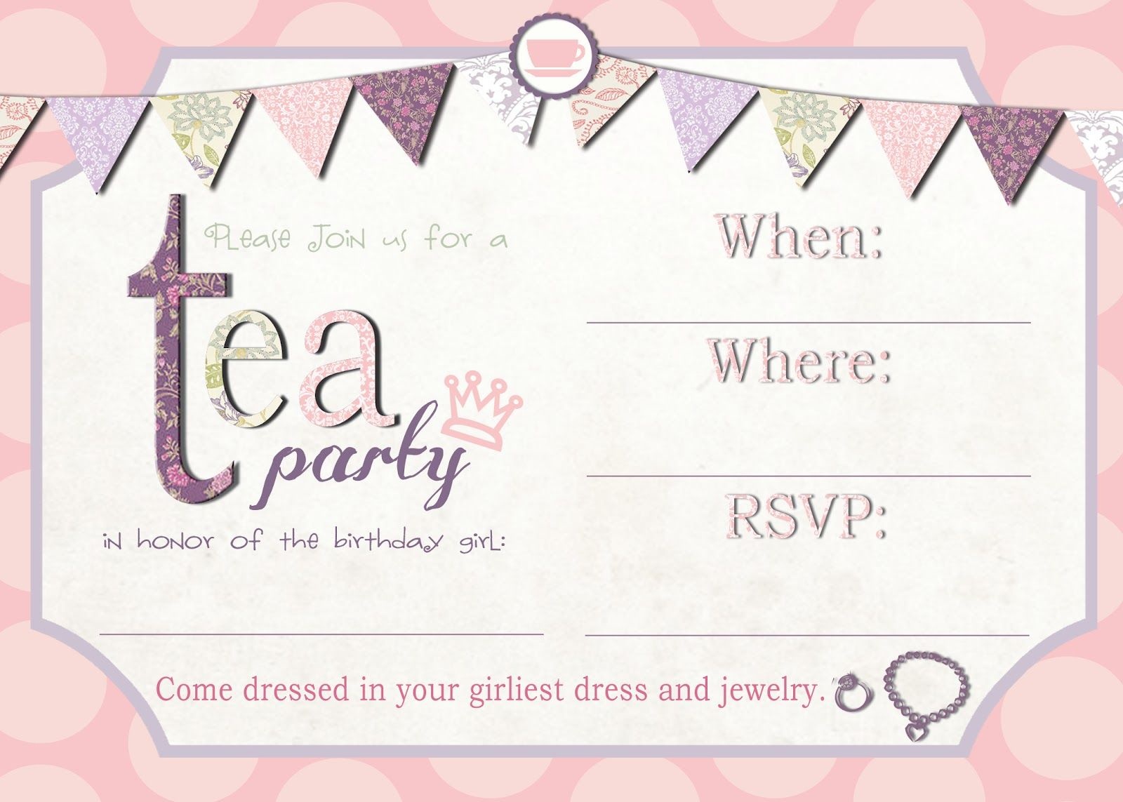 Free Printable Tea Party Invitation Template | Tea Party In 2019 - Free Printable Kitchen Tea Invitation Templates