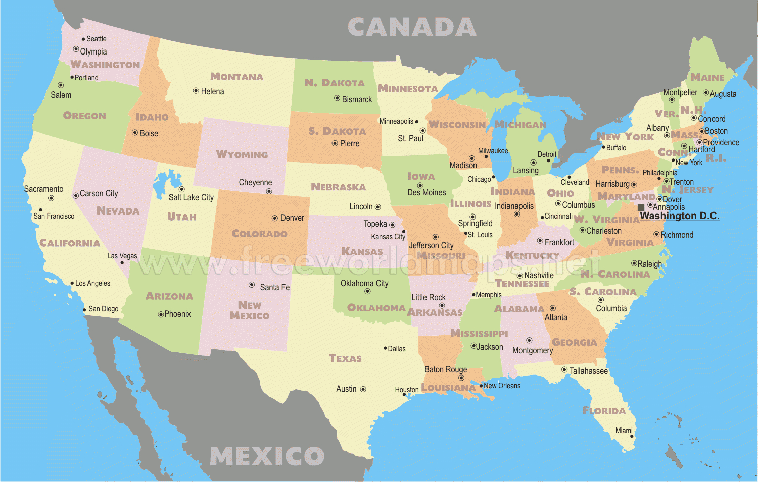 Free Printable Us States And Capitals Map | Map Of Us States And - Free Printable State Maps