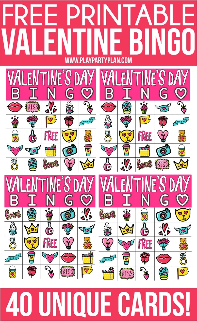 Free Printable Valentine Bingo Cards For All Ages - Play Party Plan - Free Printable Bingo Cards For Large Groups