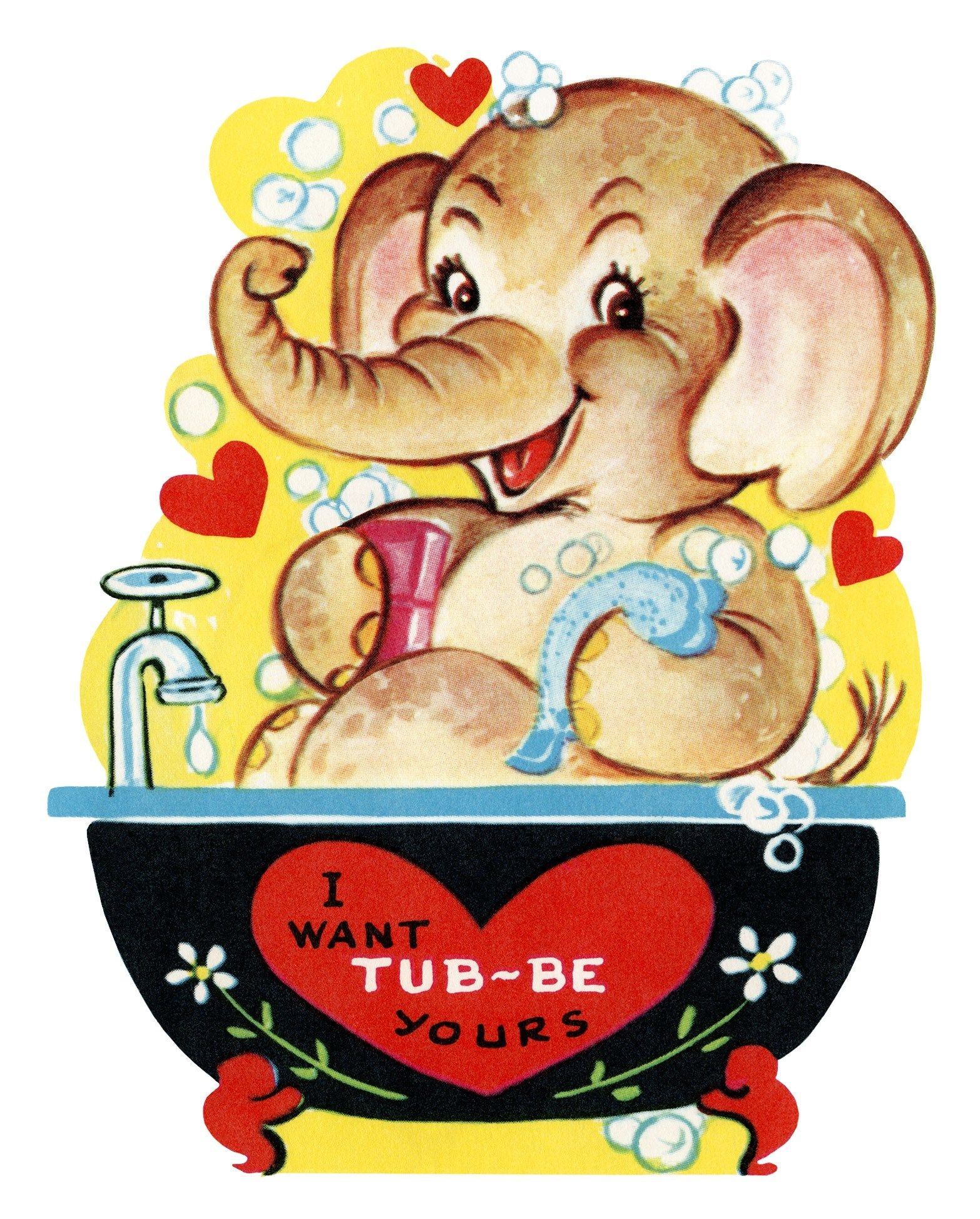 Free Printable Vintage Kids Valentine Elephant In Tub | Holidays - Free Printable Vintage Valentine Pictures