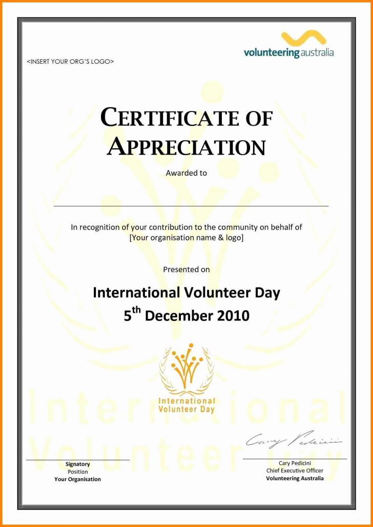 Free Printable Volunteer Certificates Of Appreciation