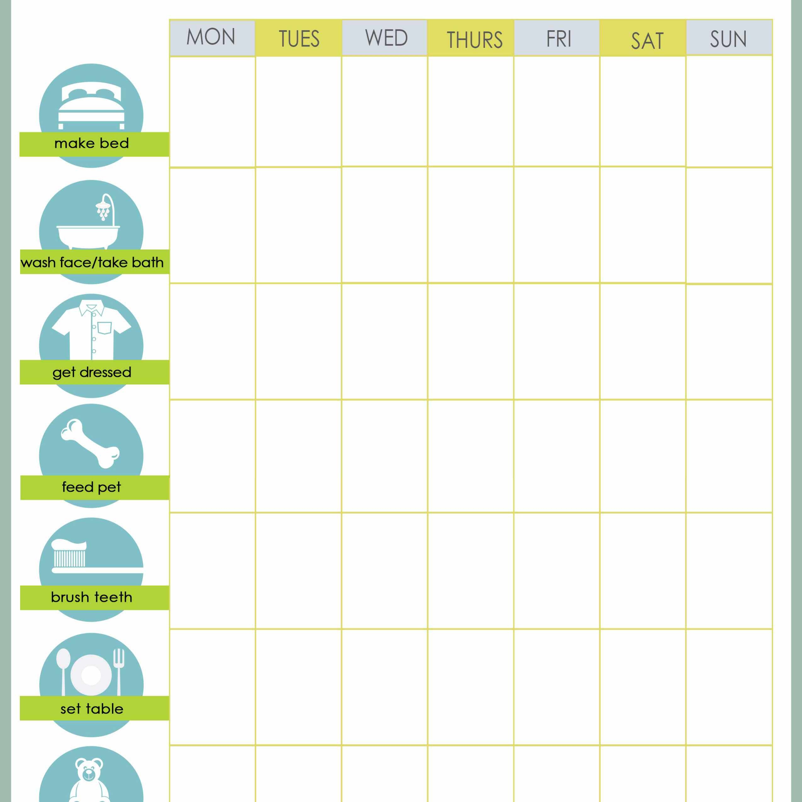 Weekly Chore Chart For 10 12 Year Old