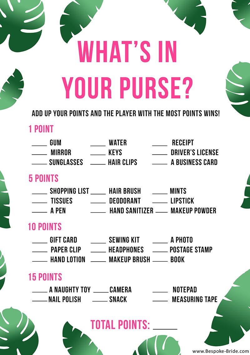Free Printable &amp;#039;what&amp;#039;s In Your Purse?&amp;#039; Hen Party &amp;amp; Bridal Shower - Free Printable Bridal Shower Games What&amp;amp;#039;s In Your Purse
