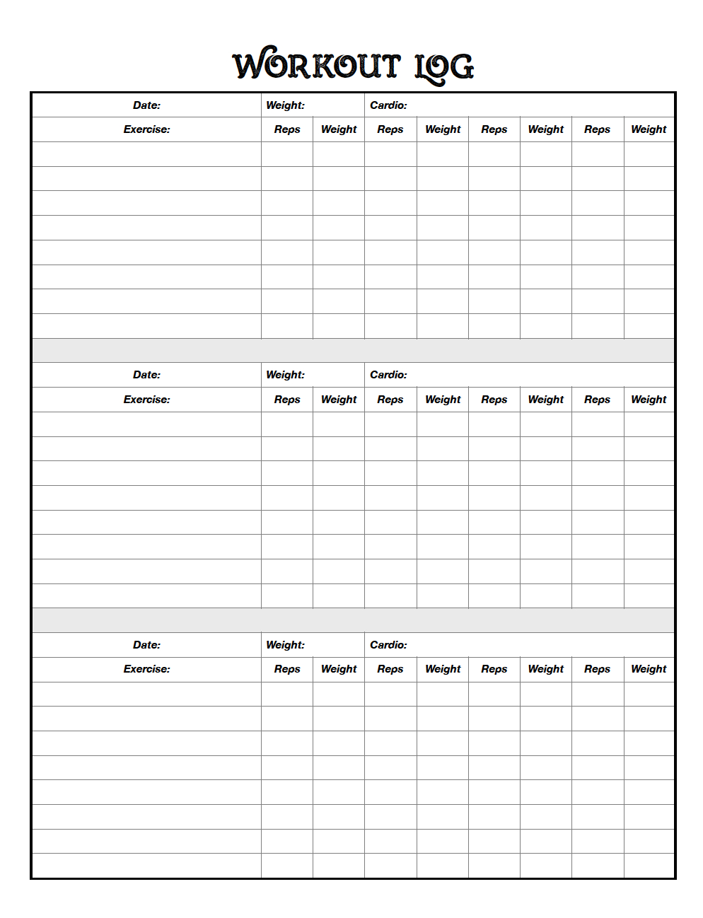 Free Printable Workout Logs: 3 Designs | Work Out Logs | Workout Log - Free Printable Fitness Log