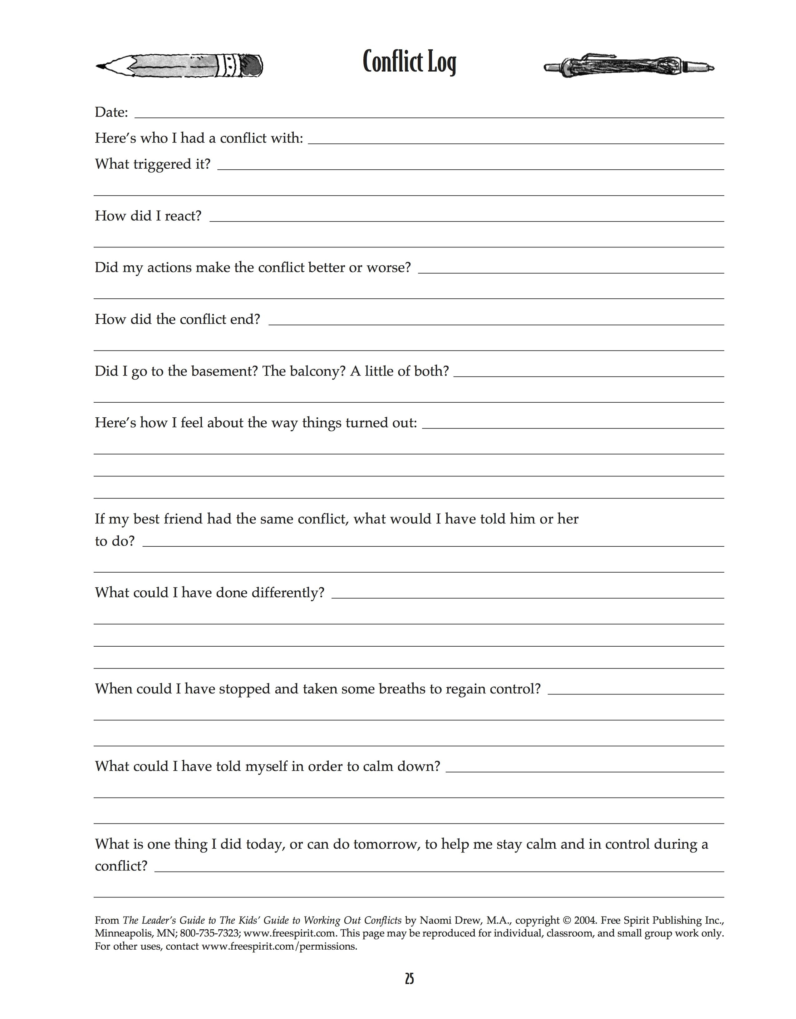 Free Printable Worksheet: Conflict Log. Help Kids Understand And - Free Printable Activities For Adults