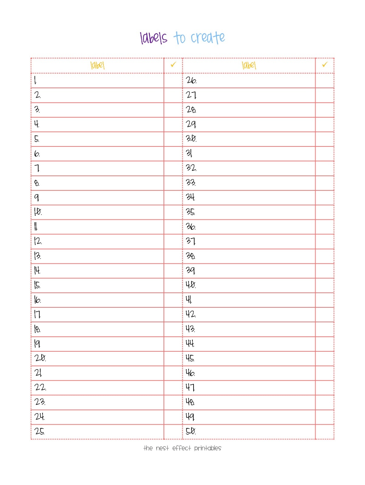 Free Printables: Documents Updated | The Nesting Effect - Free Printable Numbered List