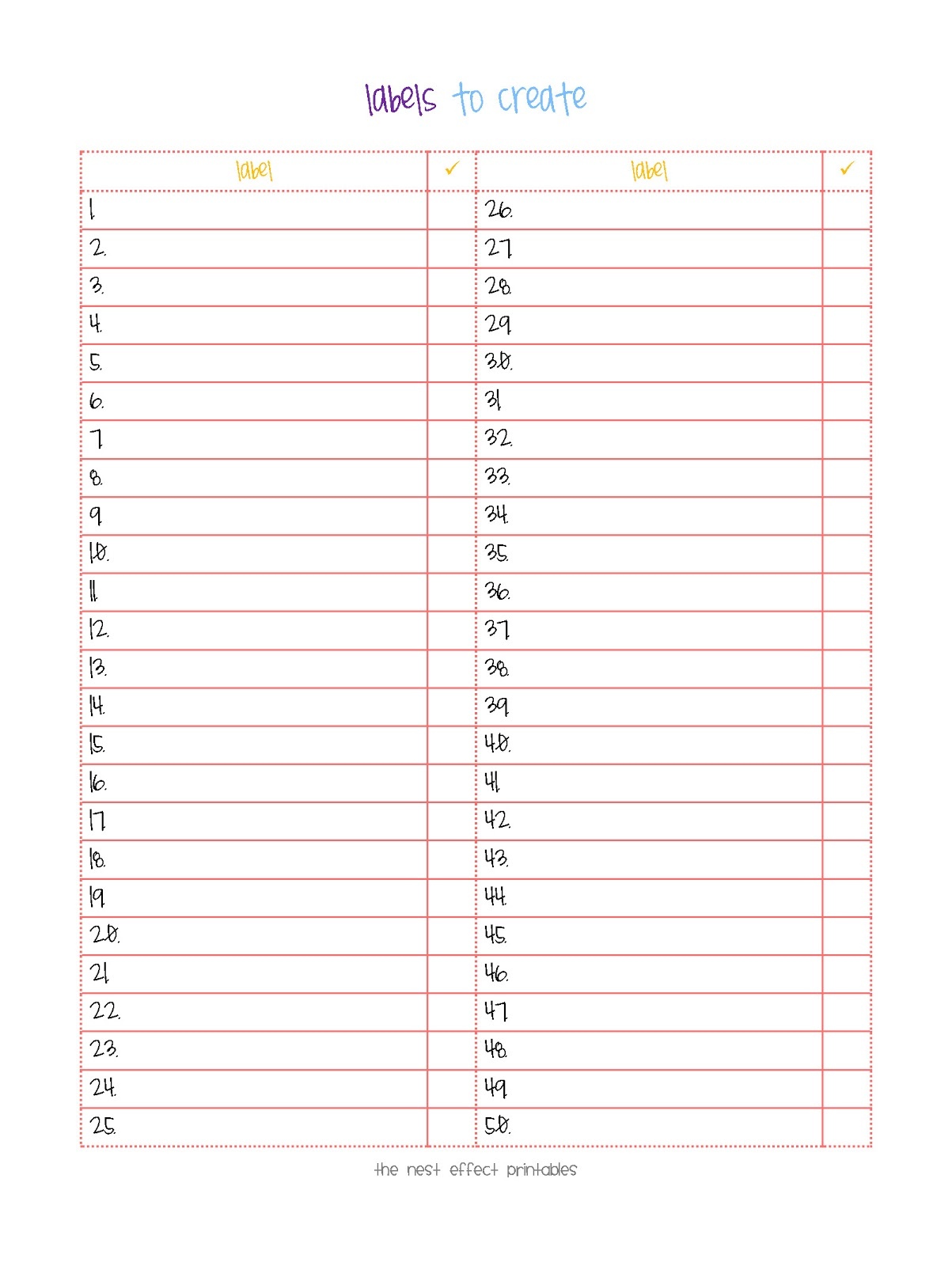 numbered spreadsheet template