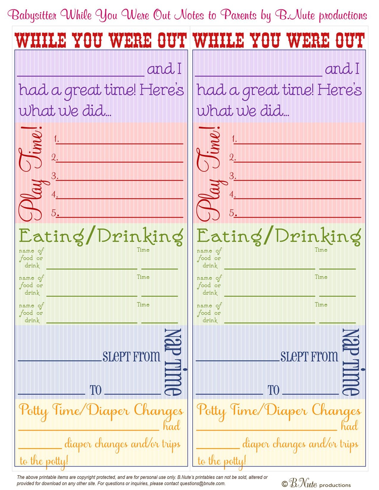 Free Printables | Free Printable Babysitter &amp;quot;while You Were Out - Babysitter Notes Free Printable