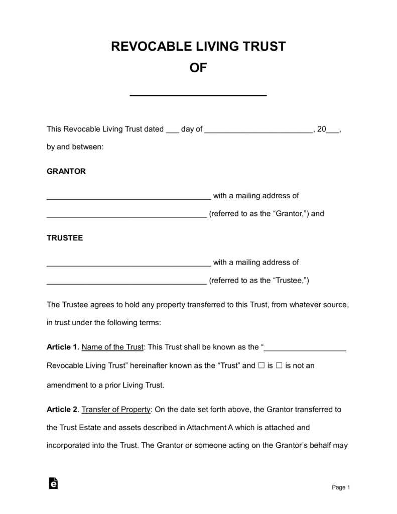 Free Printable Living Trust Forms Printable Forms Free Online   Free Revocable Living Trust Forms Pdf Word Eforms Free Free Printable Will And Trust Forms 