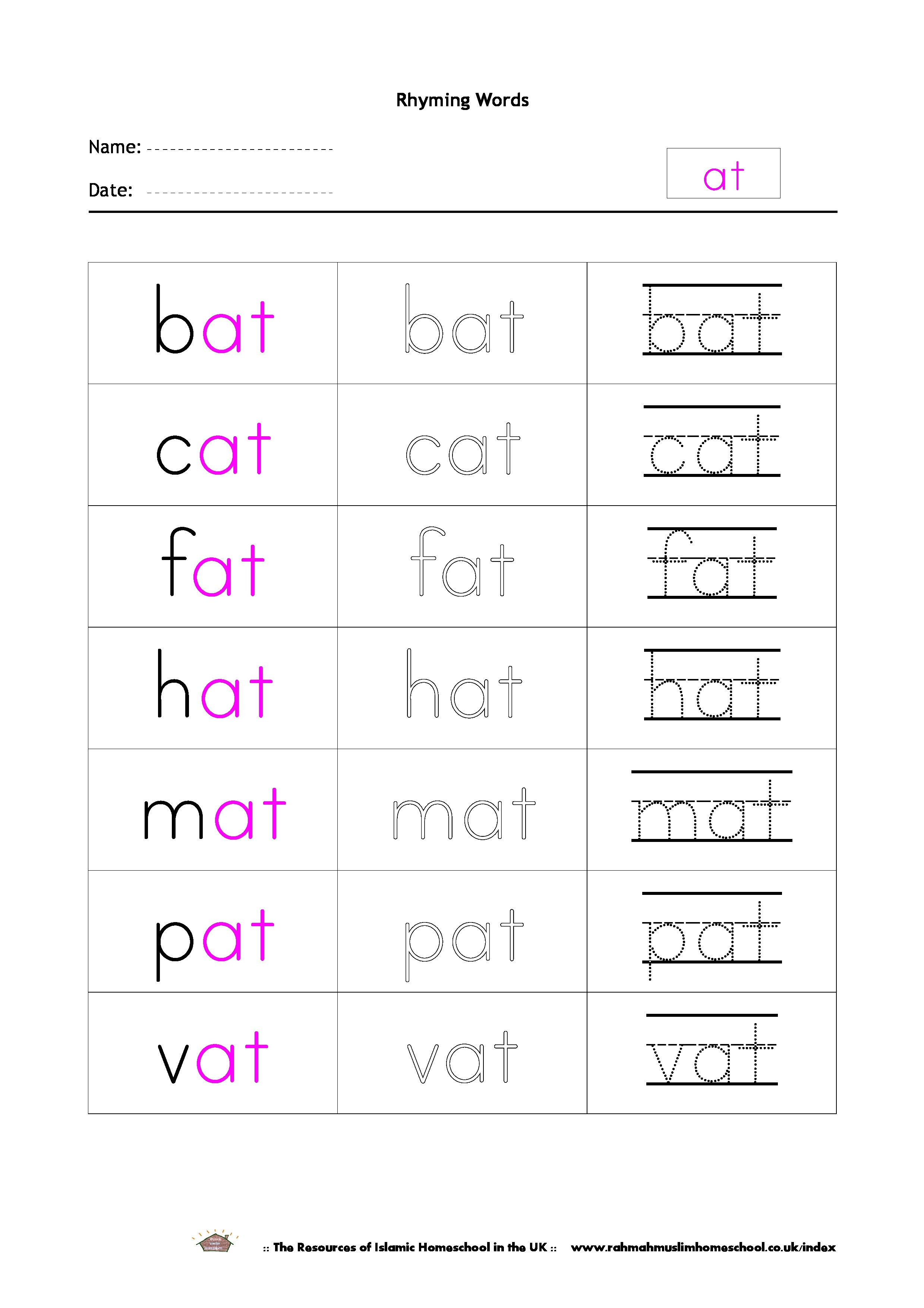 Free Printable Rhyming Words Worksheets