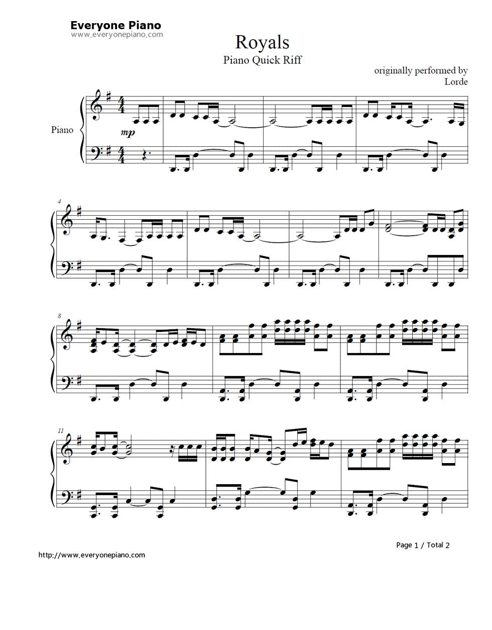 Free Royals (Lorde) Piano Sheet Music. | Flutey | Pop Piano Sheet - Free Printable Piano Sheet Music For Popular Songs