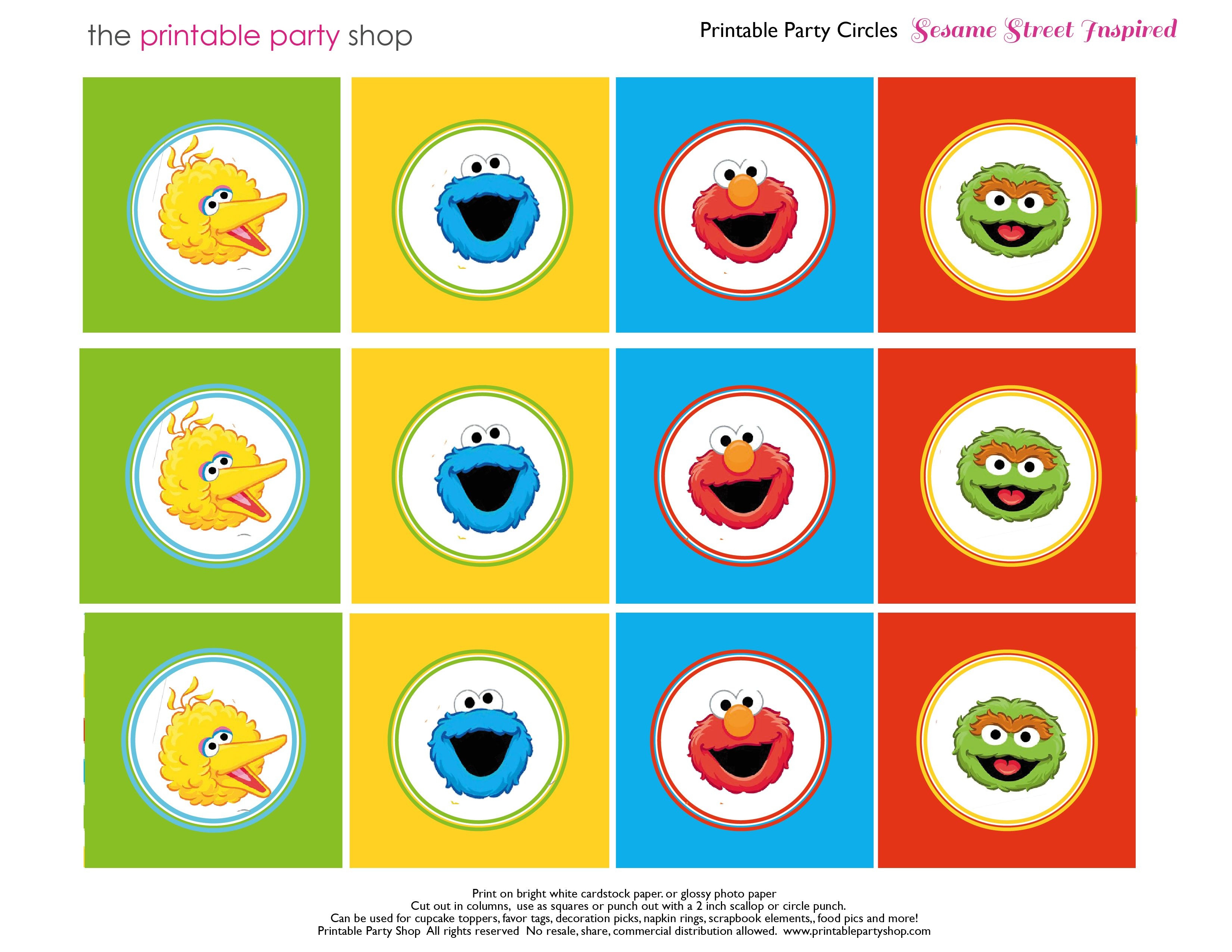 Free Sesame Street Printables | Party-Circles-Characters-Colorblocks - Free Printable Party Circles