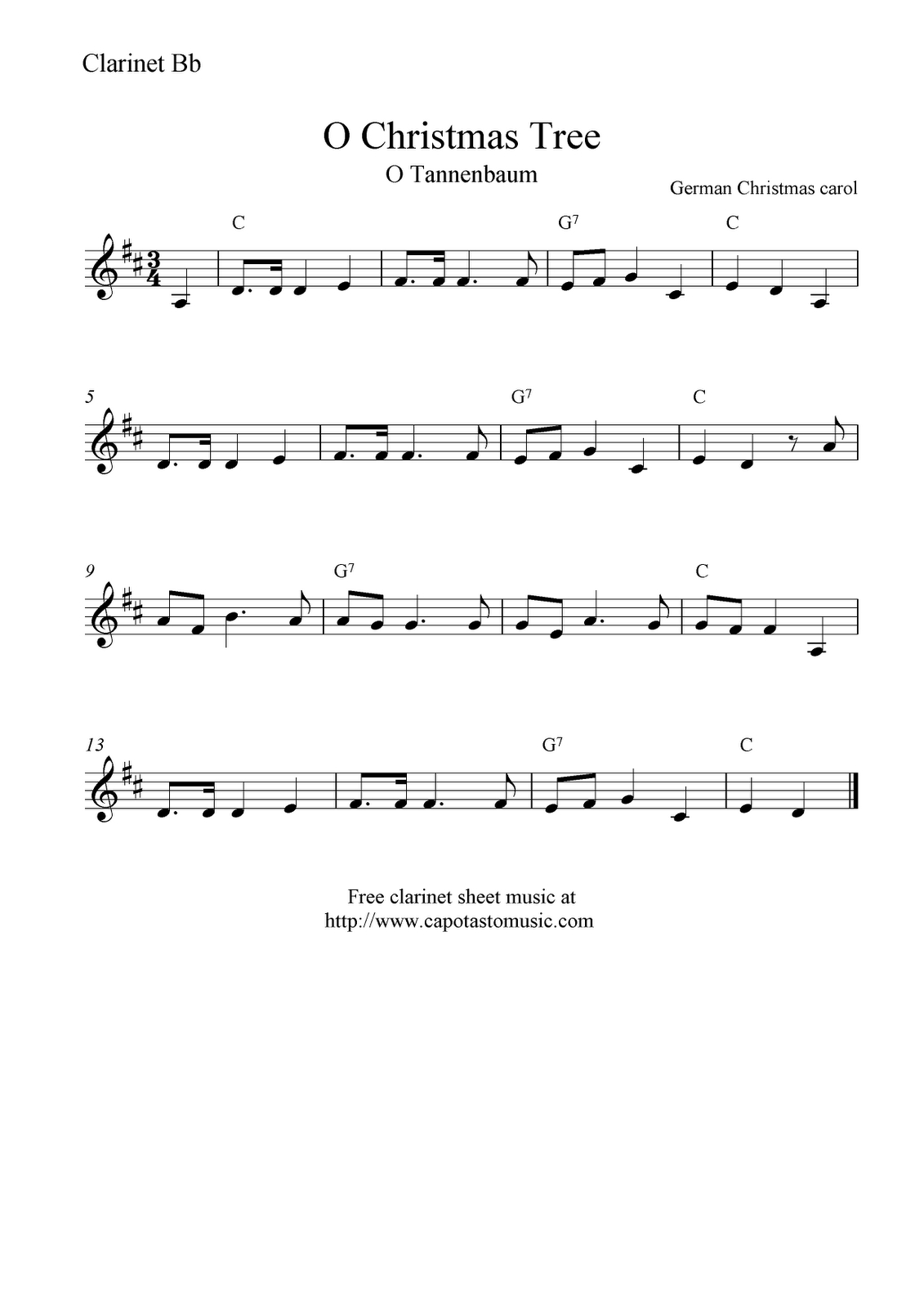 Free Sheet Music Scores: O Christmas Tree (O Tannenbaum), Free - Free Printable Clarinet Music