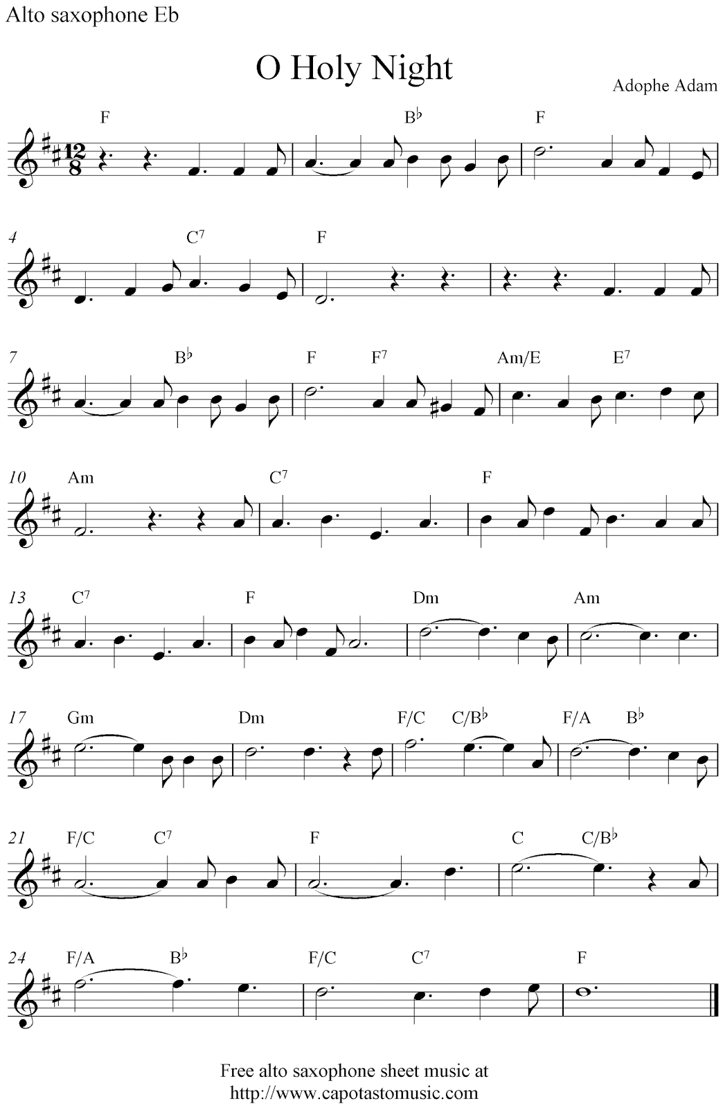 Free Sheet Music Scores: O Holy Night, Free Christmas Alto Saxophone - Free Printable Christmas Sheet Music For Alto Saxophone