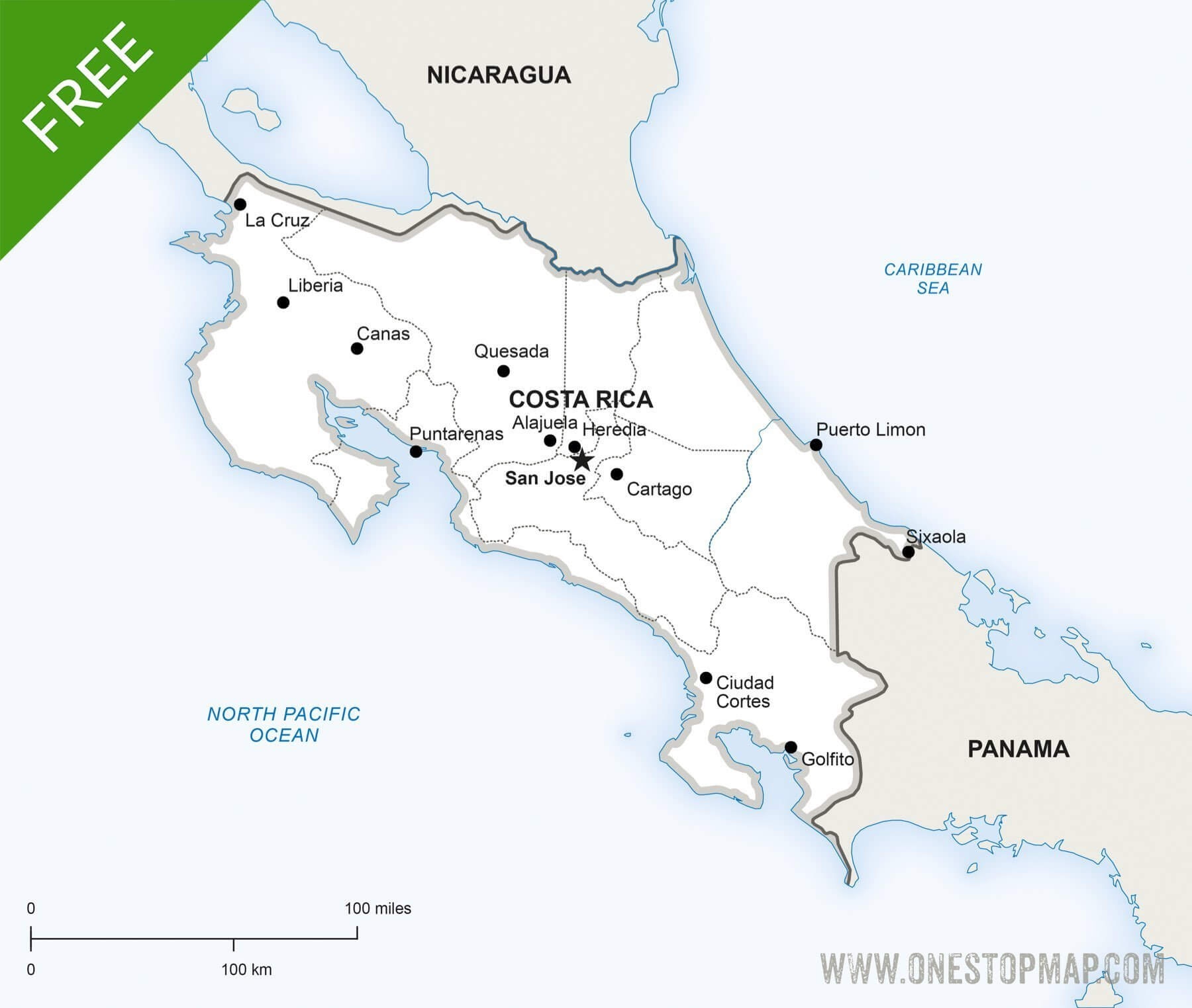 Free Vector Map Of Costa Rica Political | One Stop Map - Free Printable Map Of Costa Rica