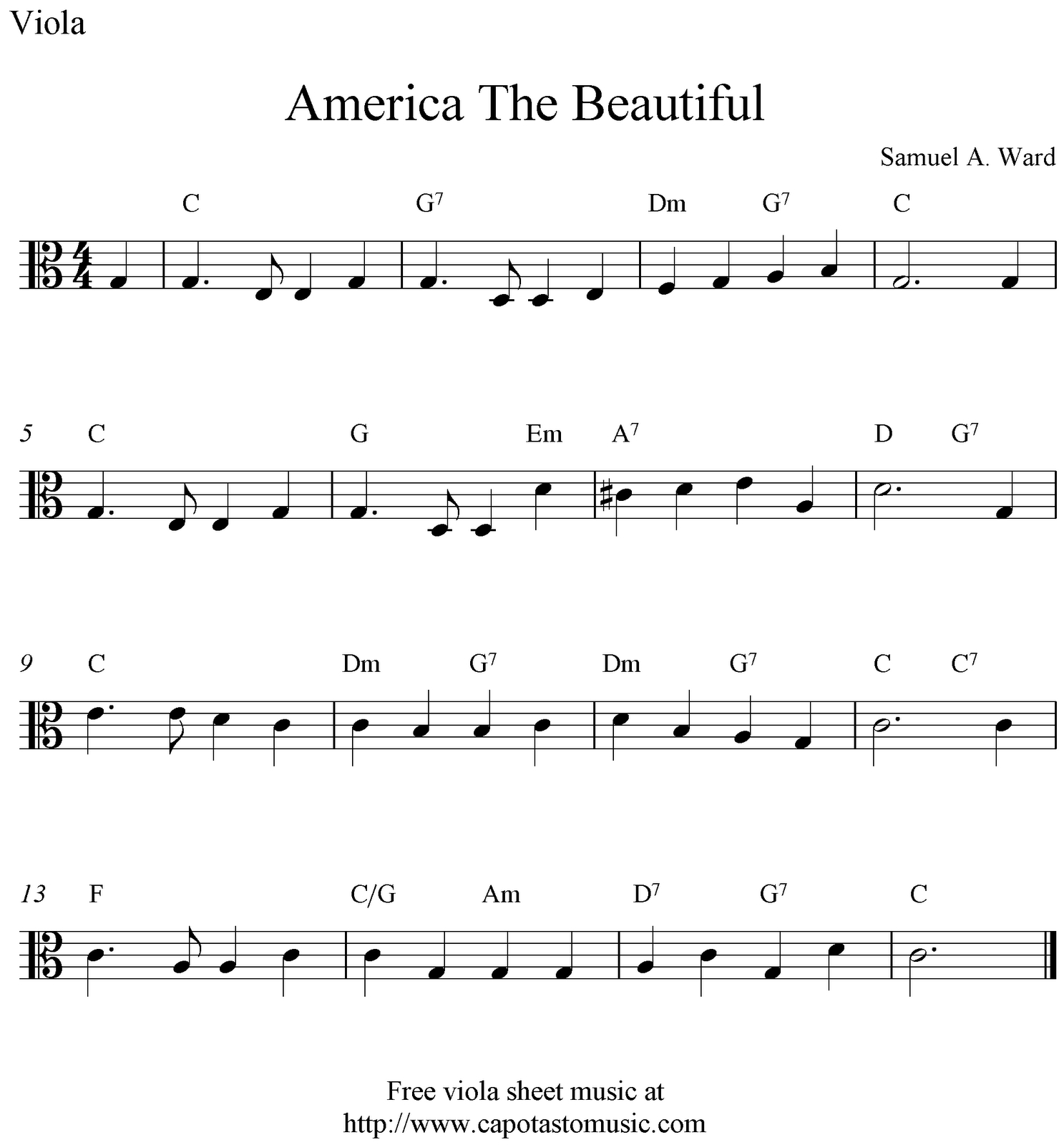 Free Viola Sheet Music, America The Beautiful | Viola Sheet Music In - Viola Sheet Music Free Printable