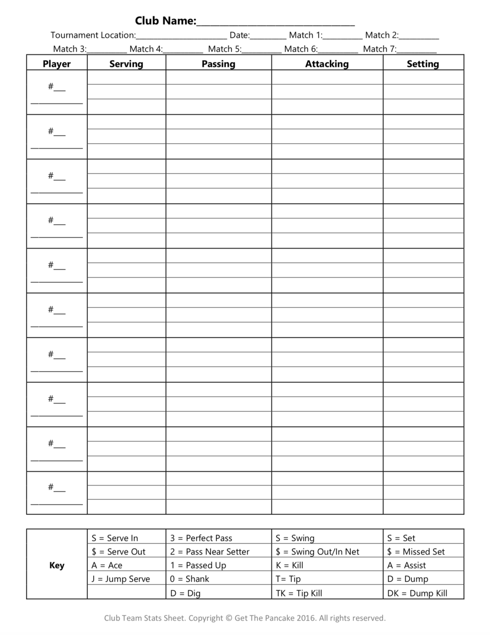 Printable Volleyball Stat Sheets Free Free Printable