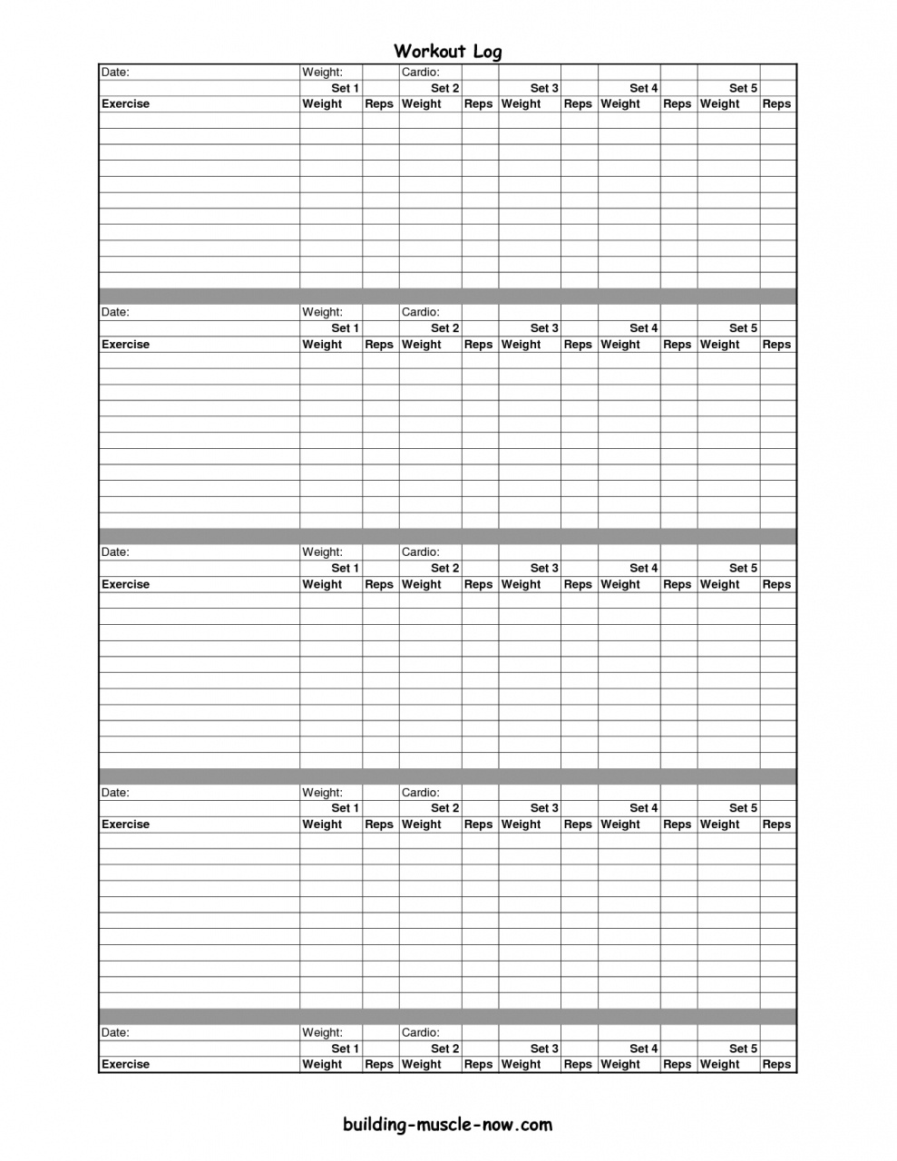 Free Weight Workout Routines Printable Exercise Log Free Printable - Free Printable Workout Routines