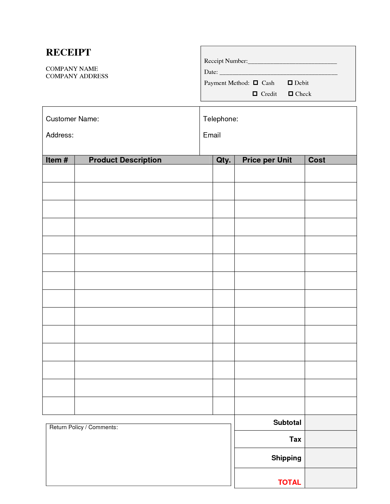 Free Work Receipt Template | Birthday Parties | Receipt Template - Free Printable Work Invoices