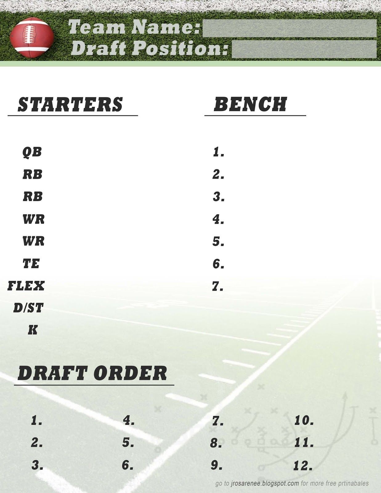 Fantasy Football Draft Sheets Printable Printable World Holiday