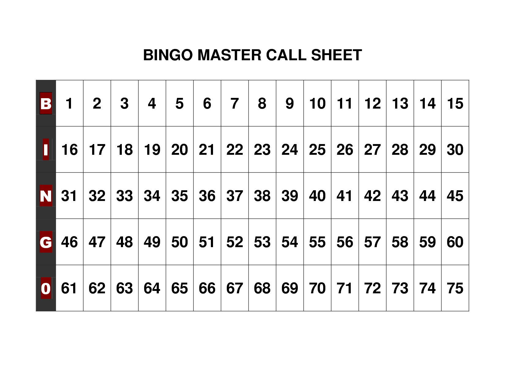 Free+Printable+Bingo+Call+Sheet | Bingo | Bingo Calls, Bingo, Free - Free Printable Bingo Cards 1 100