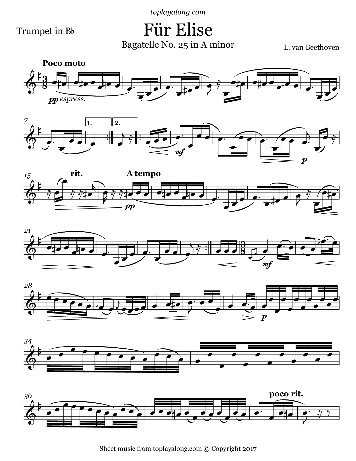 Für Elise – Toplayalong - Free Printable Piano Sheet Music Fur Elise