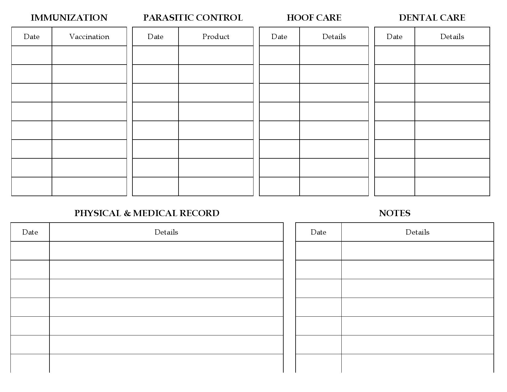 Gentes Donorte: Horse Health Record Form Images Frompo - Free Printable Pet Health Record