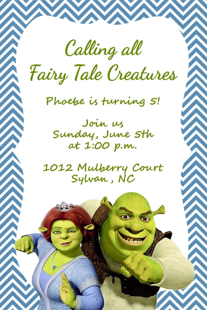Girls Or Boys Shrek Printable Birthday Party Invitation | Etsy - Free Printable Shrek Birthday Invitations