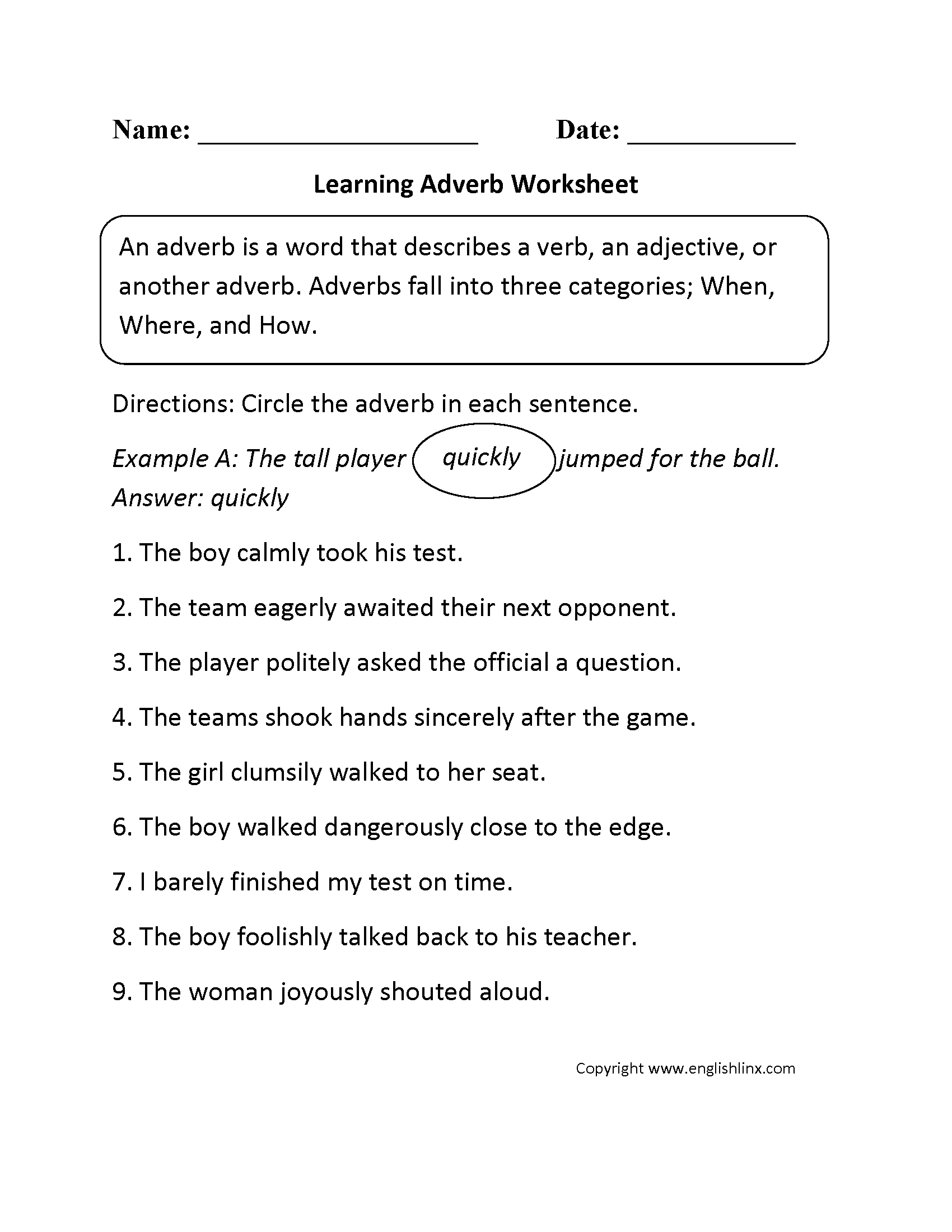 part of speech worksheet for class 2