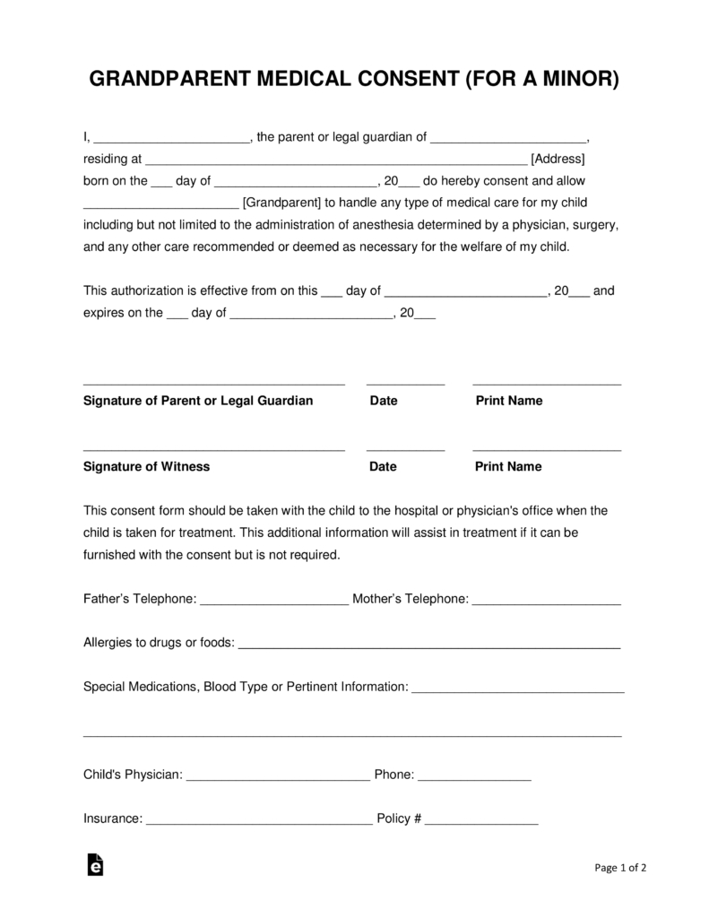 Free Printable Medical Consent Form For Minor Child Form Resume 