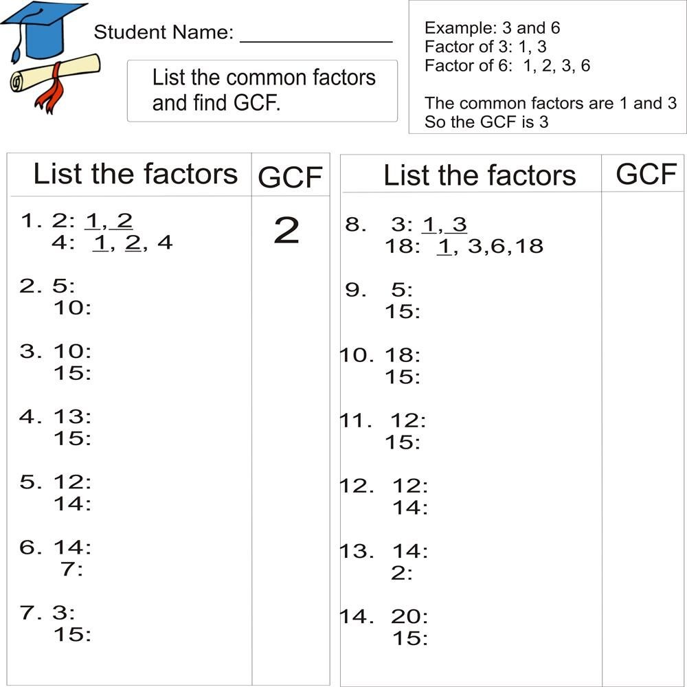 Greatest Common Factor 1To 20 (From Study Village Website. . .great - Least Common Multiple Worksheet Free Printable